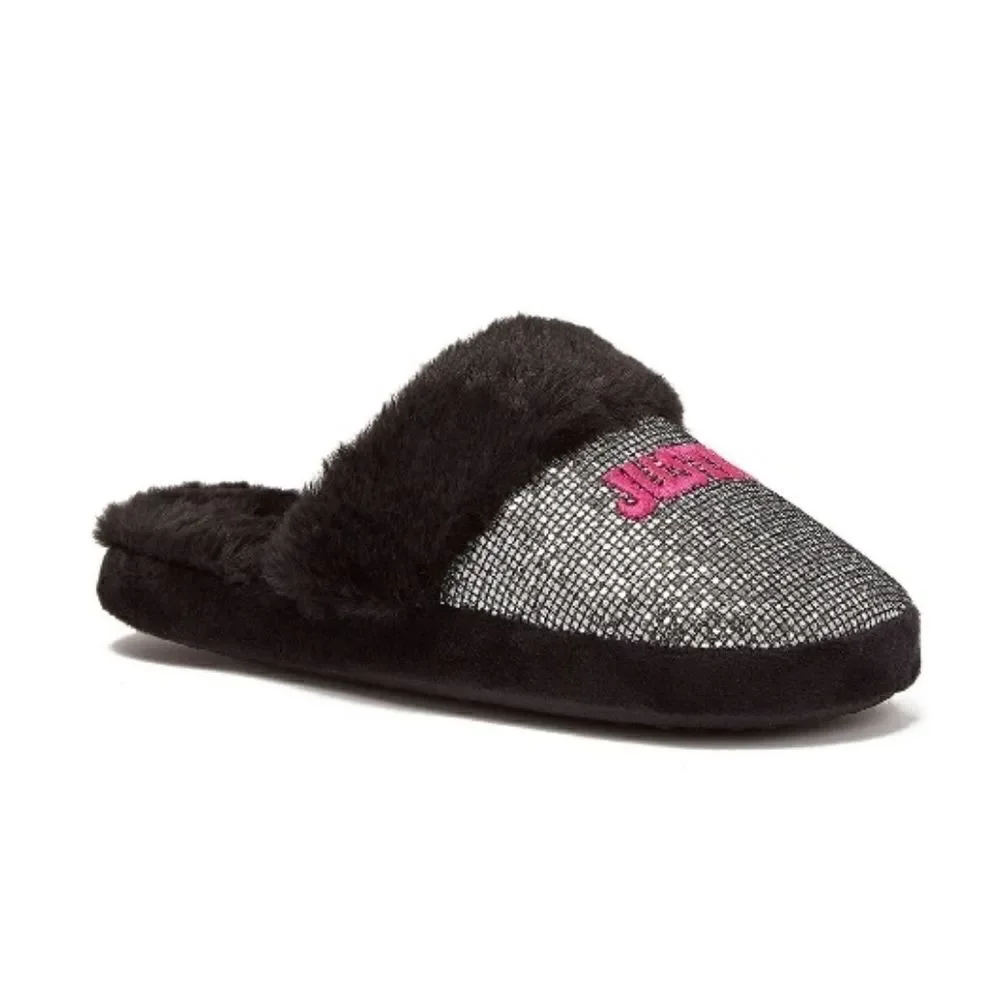 Justice Girls Graphic Slip On Sparkling Scuff Slippers Shoes Size 6